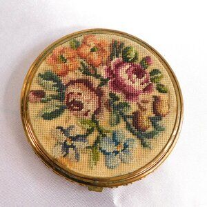 Round Mondaine Powder Compact with Petit Point Cover # 25424
